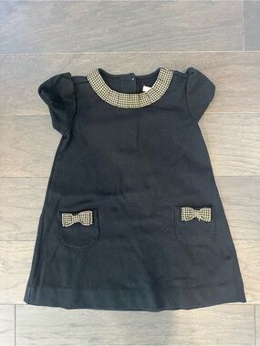 Janie and Jack Black Dress with Houndstooth Trim and Pocket Bows size 18-24 m